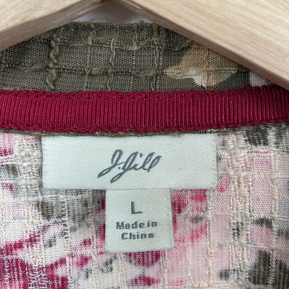 J Jill floral Jacket Womens L Button Down 2 Pocket Cardigan Pink Green Jacket - Picture 10 of 10